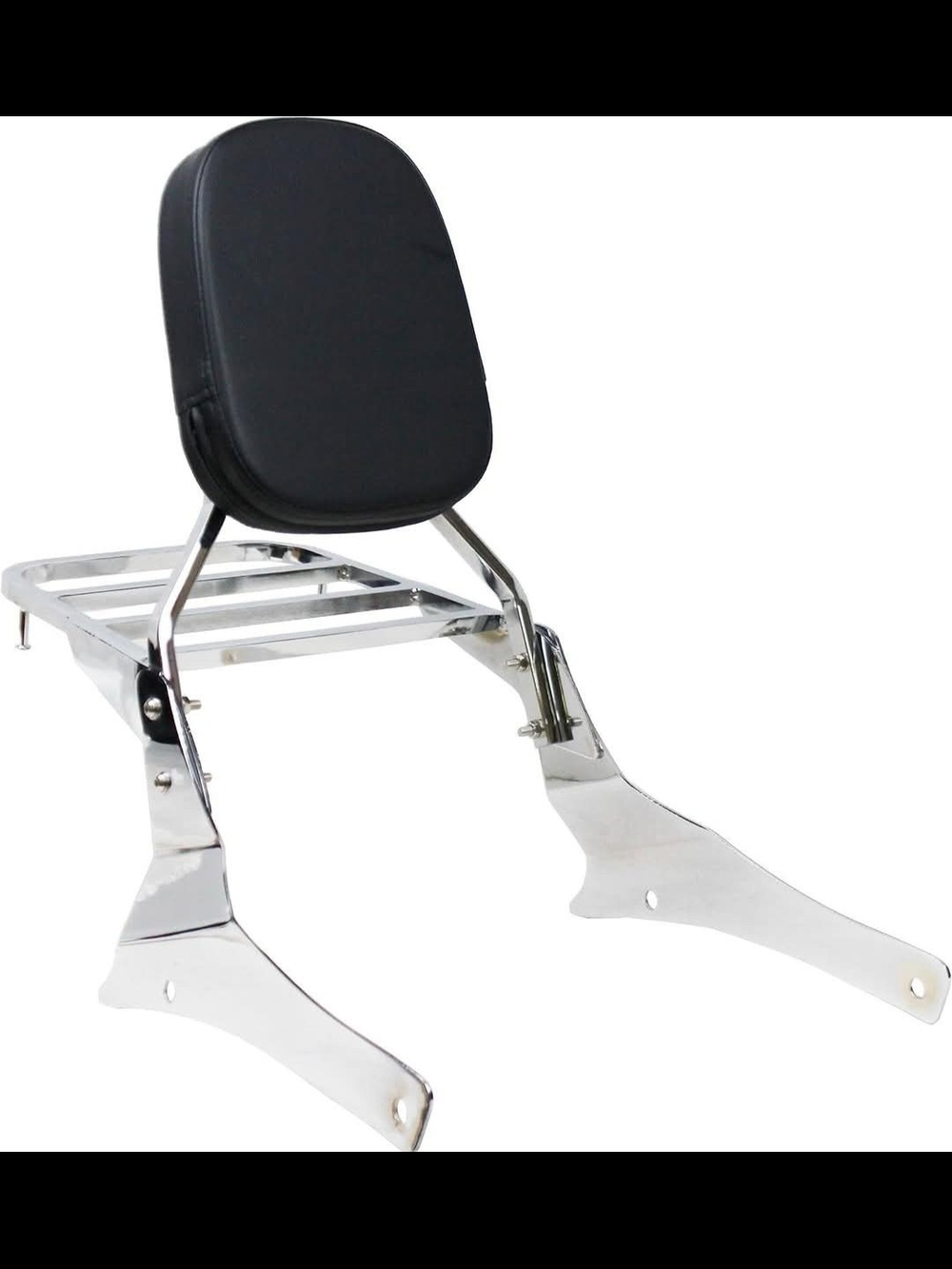 Detachable Motorcycle Backrest with Luggage Rack - Black Cushion